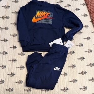Nike Kids Navy and Orange Sweatpants Set
